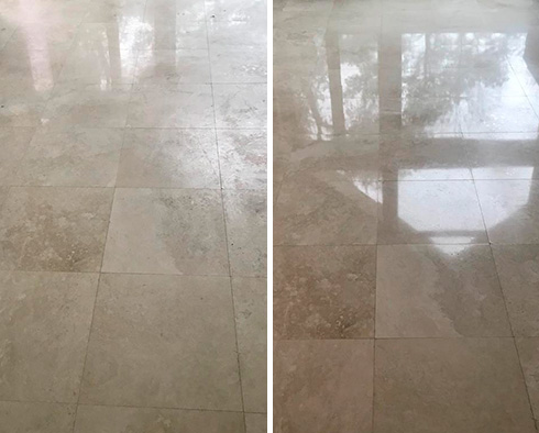 Floor Before and After a Stone Cleaning in Davidson, NC