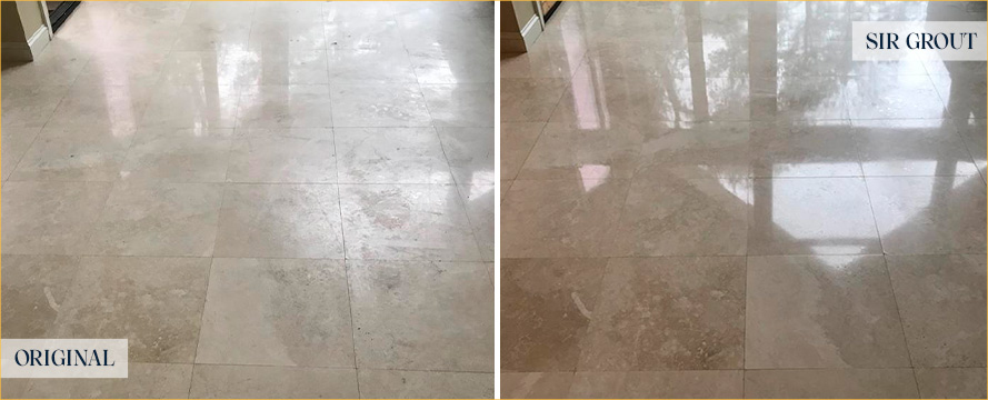 Floor Before and After a Flawless Stone Cleaning in Davidson, NC