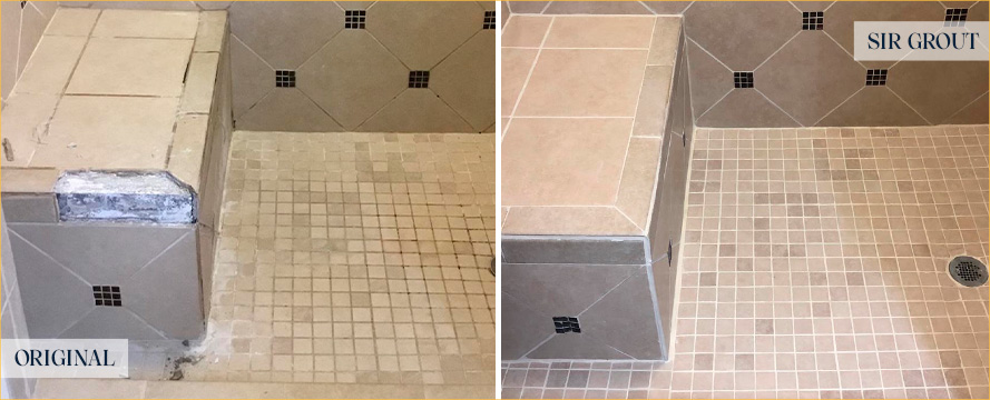 Shower Before and After Our Flawless Hard Surface Restoration Services in Waxhaw, NC