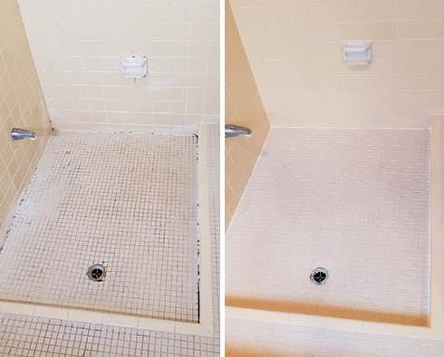 Shower Before and After a Grout Sealing in Charlotte, NC