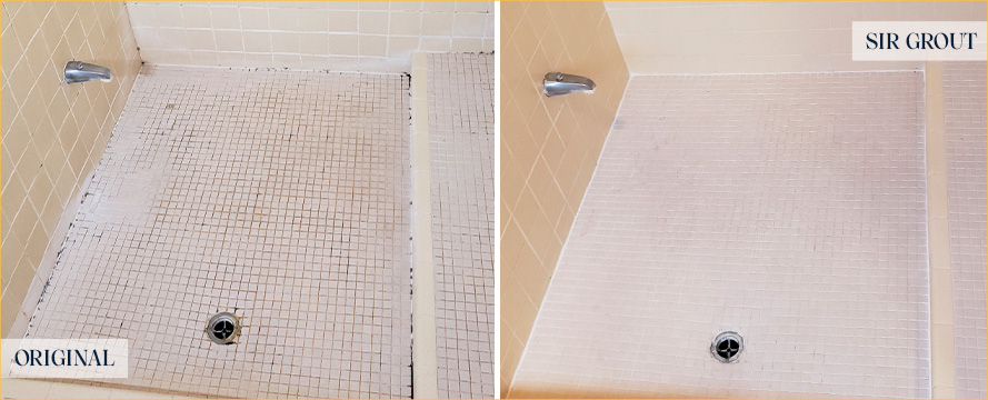 Shower Before and After a Flawless Grout Sealing in Charlotte, NC