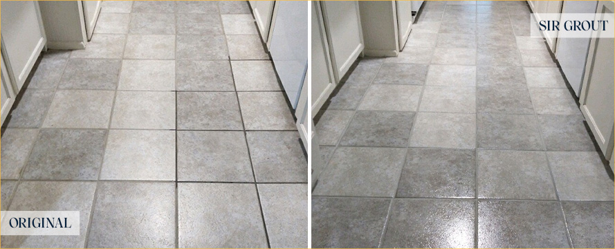 Kitchen Floor Before and After a Tile Cleaning in Davidson, NC