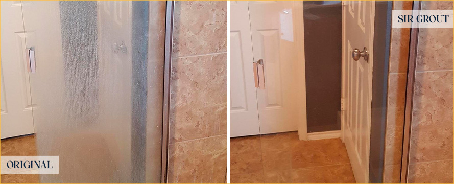 Shower Before and After Our Top-Tier Tile Cleaning Services in Pineville, NC