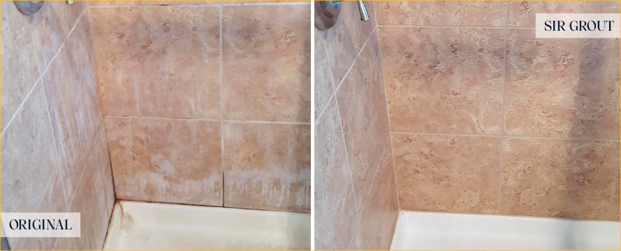 Shower Before and After Our Professional Tile Cleaning Services in Pineville, NC