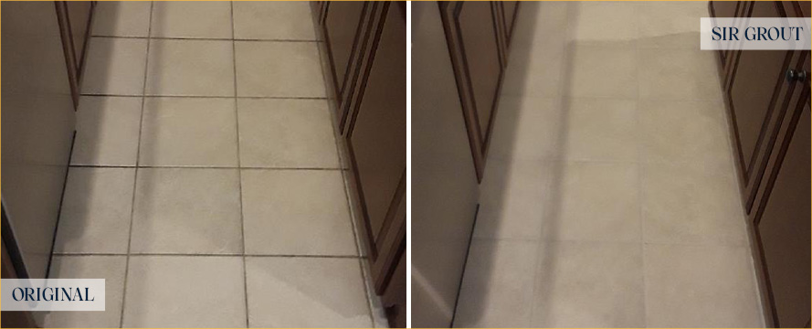 Kitchen Floor Before and After a Grout Cleaning in Charlotte, NC