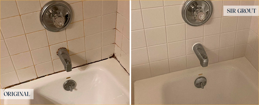 Shower Before and After a Superb Grout Cleaning in Huntersville, NC