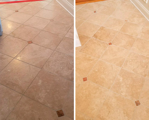 Floor Before and After a Grout Cleaning in Mint Hill, NC