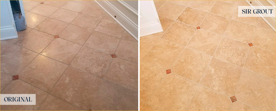 Floor Before and After a Flawless Grout Cleaning in Mint Hill, NC