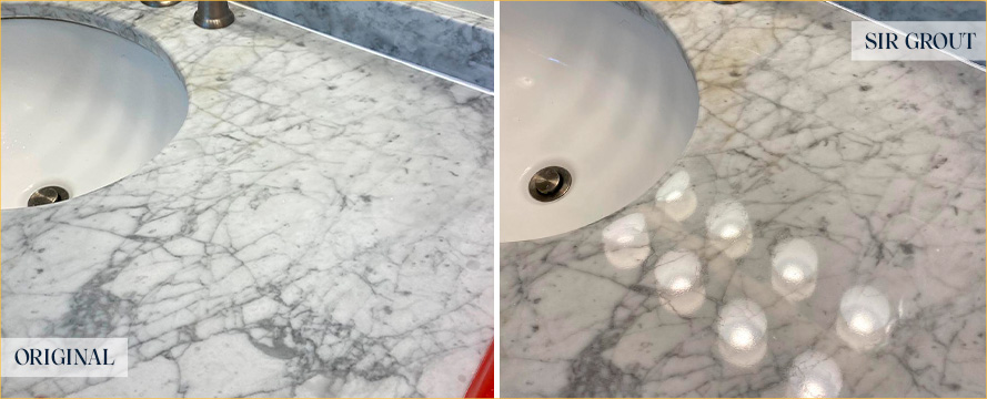 Marble Vanity Top Before and After a Superb Stone Polishing in Matthews, NC