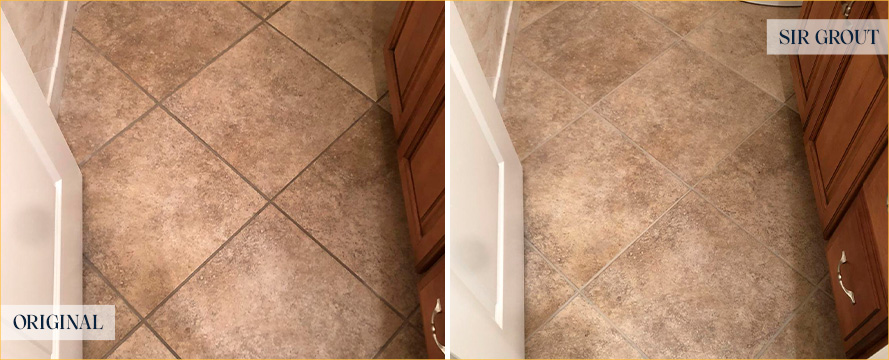 Floor Before and After a Superb Grout in Sealing in Cornelius, NC