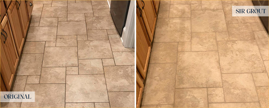 Kitchen Floor Before and After a Superb Grout in Sealing in Cornelius, NC