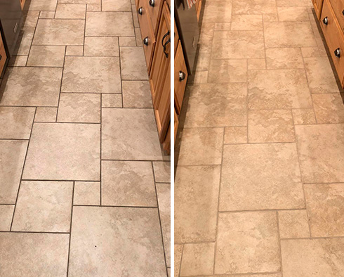 Floor Before and After a Grout in Sealing in Cornelius, NC