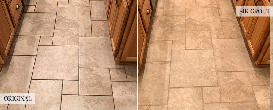 Floor Before and After a Flawless Grout in Sealing in Cornelius, NC