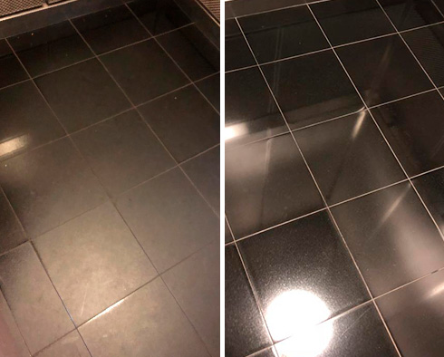 Floor Before and After a Stone Polishing in Charlotte, NC